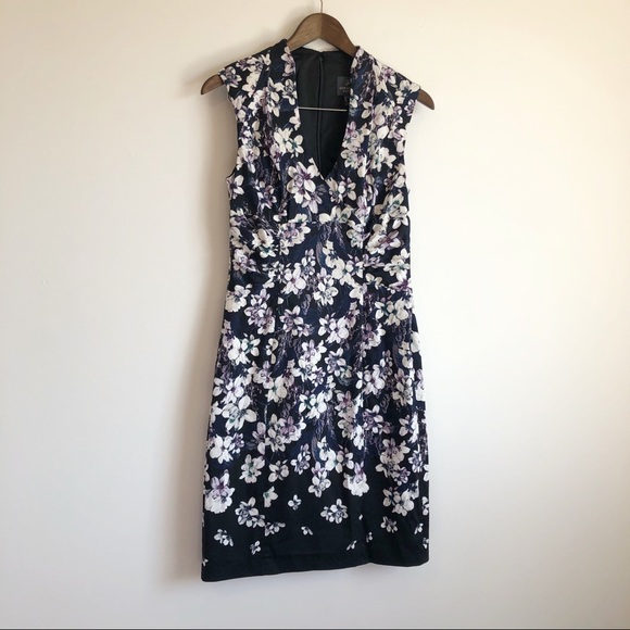 ADRIANNA PAPELL Floral Sheath Formal Tank Sleeveless Midi Dress Blue - Picture 12 of 12